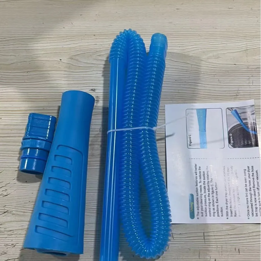 Blue plastic suction pipe with round head for washing machine cleaning, 114cm total length
