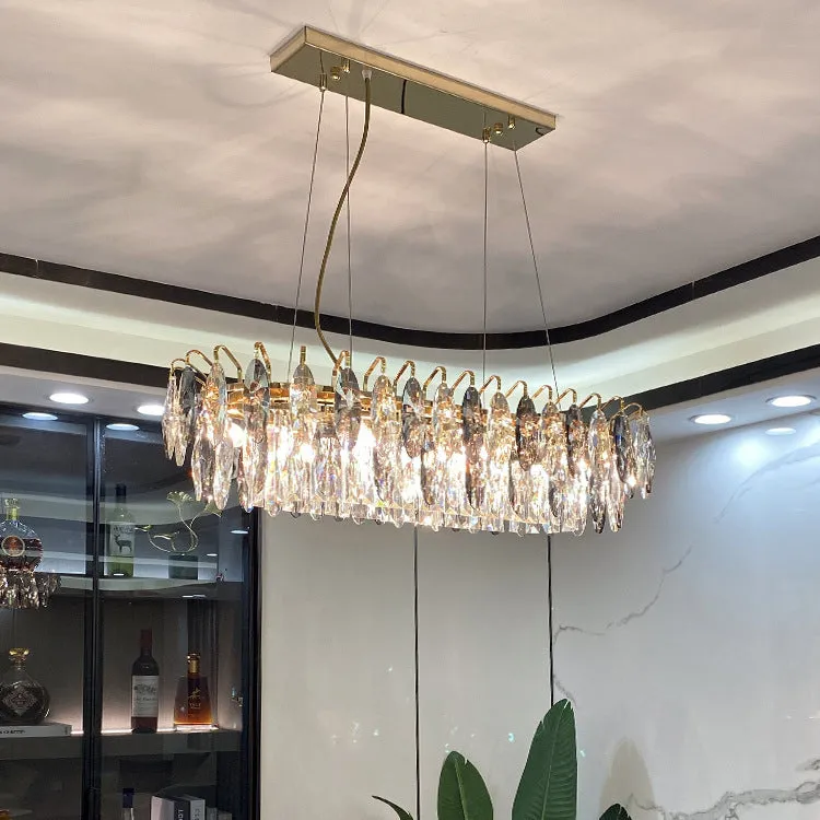 Light luxury crystal diamond chandelier with iron frame, multi-head design in diameter 600x300mm for living room