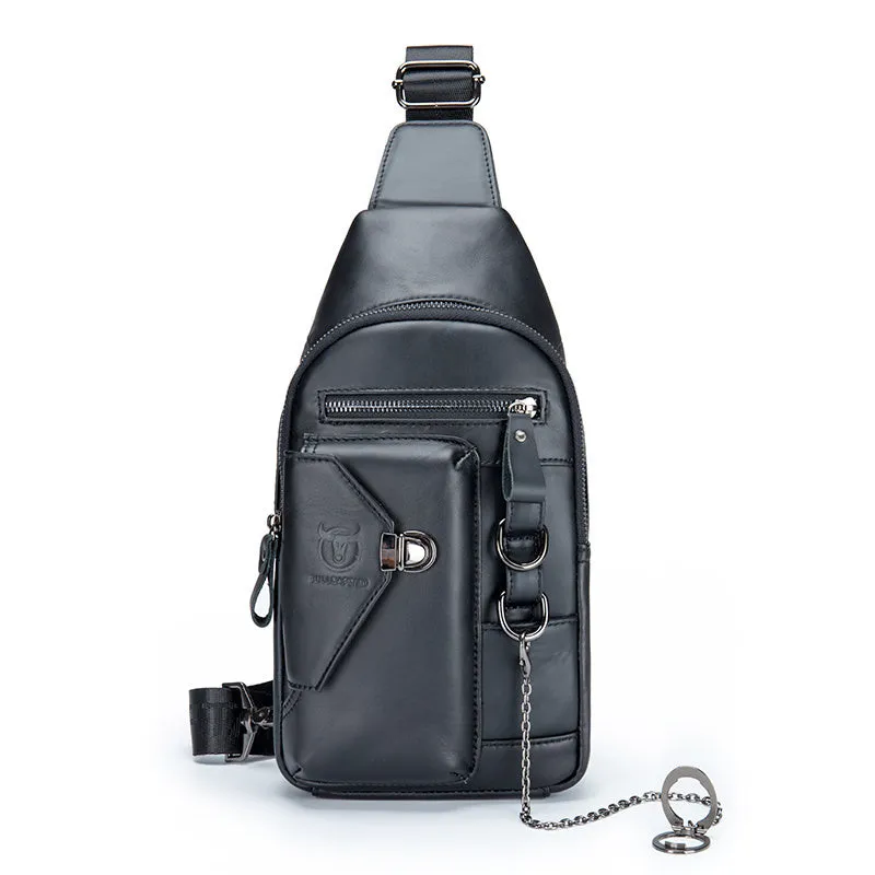 Genuine leather men's messenger bag in medium vertical square shape with magnetic buckle, available in black, brown, coffee colours