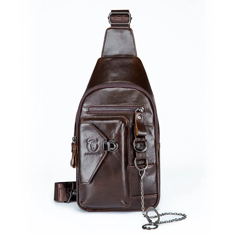 Genuine leather men's messenger bag in medium vertical square shape with magnetic buckle, available in black, brown, coffee colours