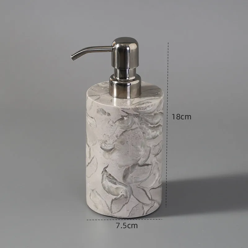 Marble bathroom toilet set with Bawang flower pattern including 16 pieces such as tissue boxes, lotion bottles, soap dishes, trays