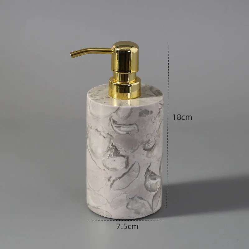 Marble bathroom toilet set with Bawang flower pattern including 16 pieces such as tissue boxes, lotion bottles, soap dishes, trays