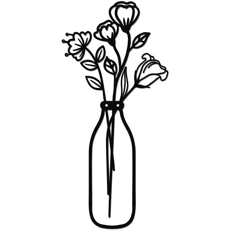 Black iron flower silhouette wall decoration, 40x19 cm, with wall mount on neutral wall