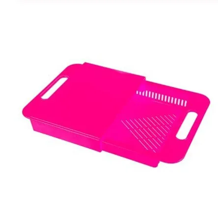 3-in-1 multi-purpose cutting board with colander and storage trough in blue, PP and TPE material, non-slip base, ergonomic handles, 36.5x25x4 cm
