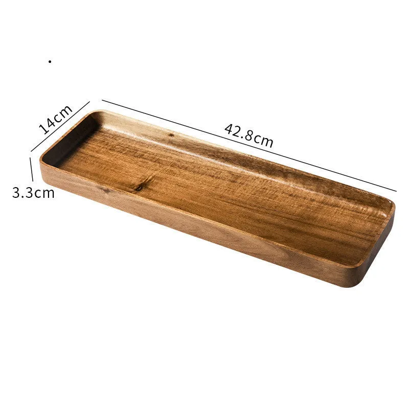 Wooden hand-painted rectangle breakfast plate in Japanese style with acacia finish