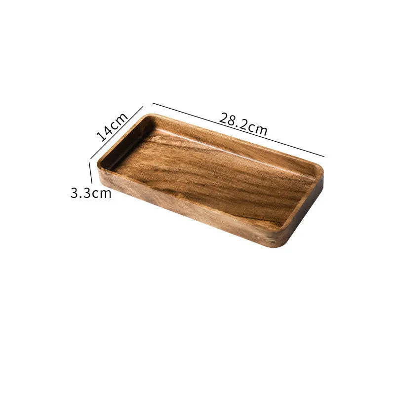 Wooden hand-painted rectangle breakfast plate in Japanese style with acacia finish
