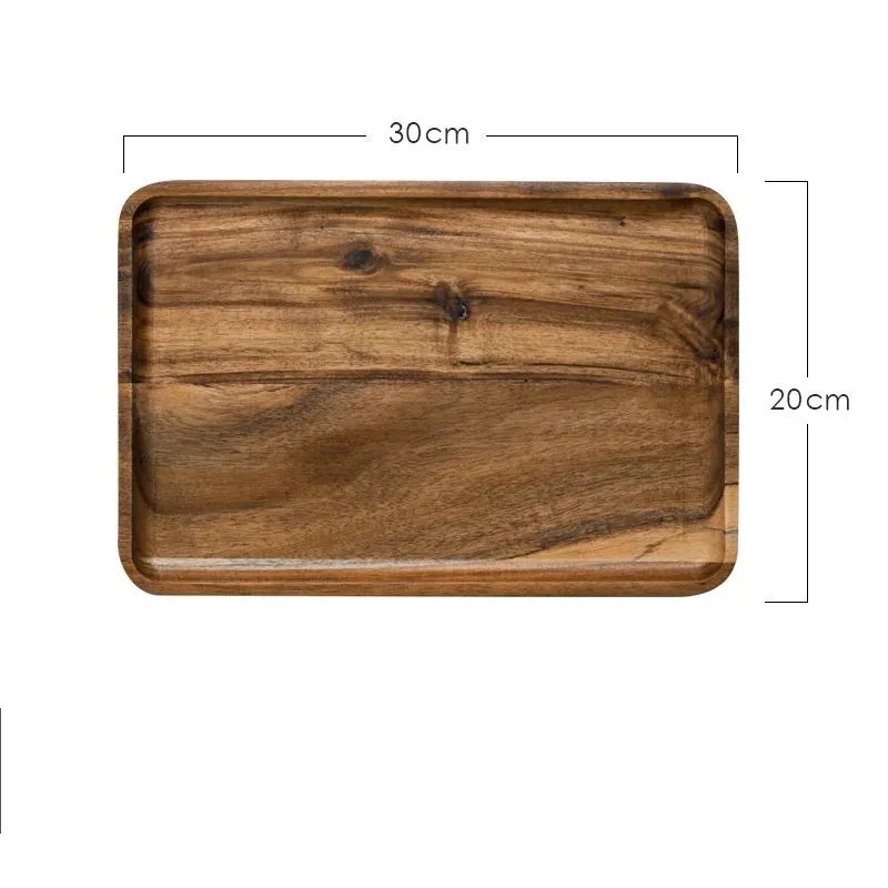 Wooden hand-painted rectangle breakfast plate in Japanese style with acacia finish