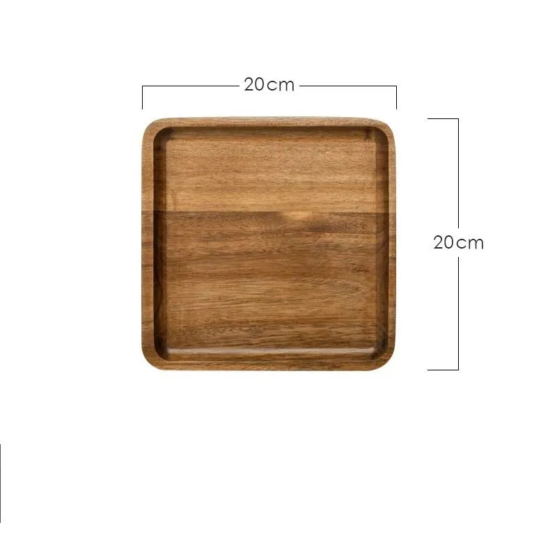 Wooden hand-painted rectangle breakfast plate in Japanese style with acacia finish