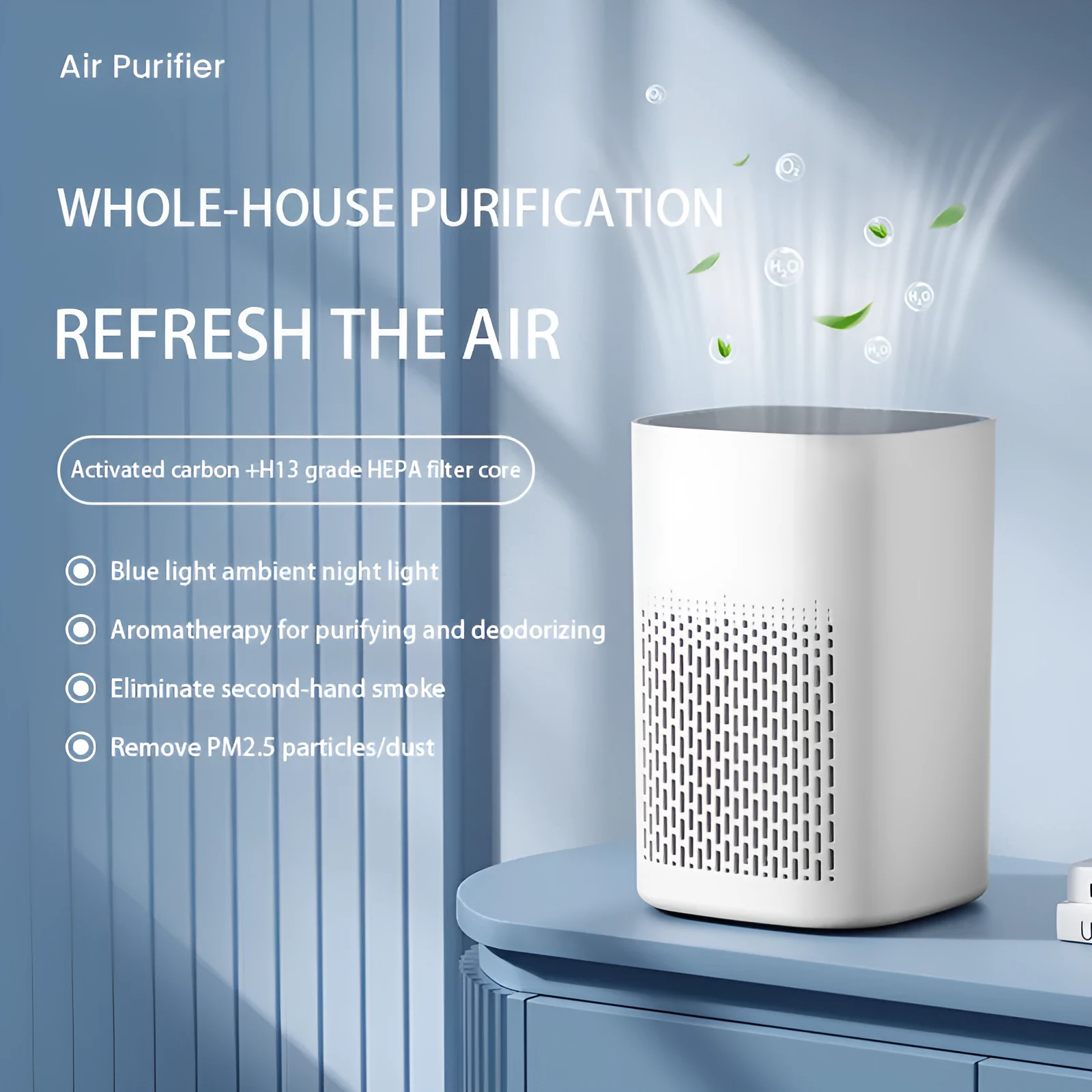 Simple style desktop air purifier with USB cable for office or home use measuring under 10 square metres coverage