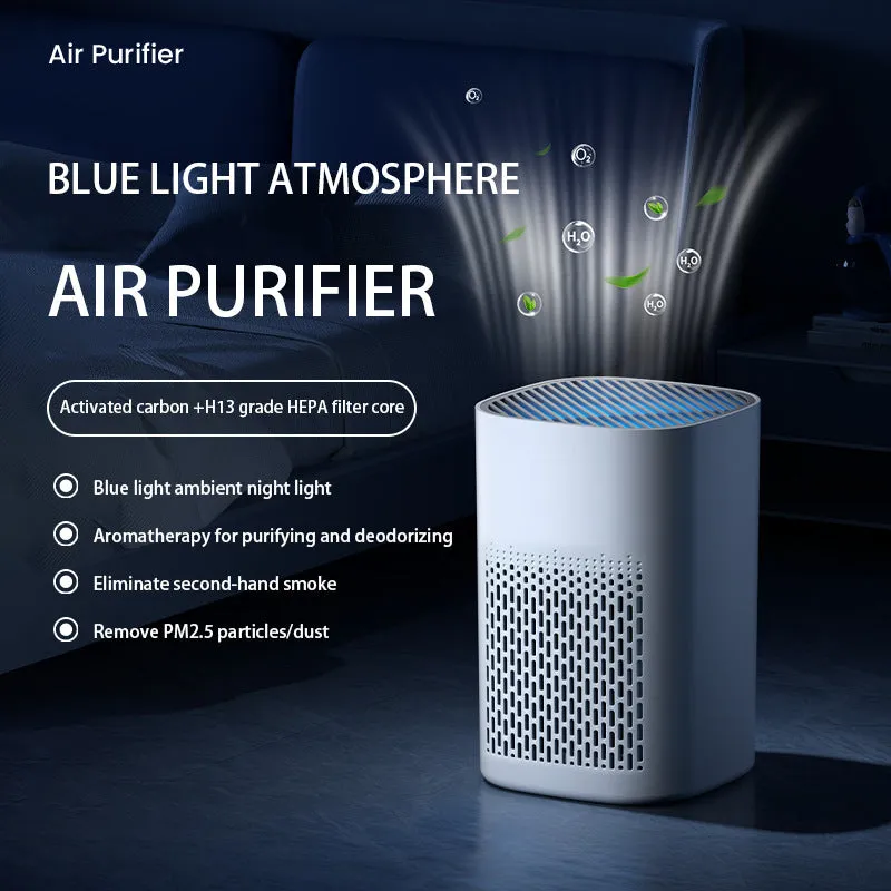 Simple style desktop air purifier with USB cable for office or home use measuring under 10 square metres coverage