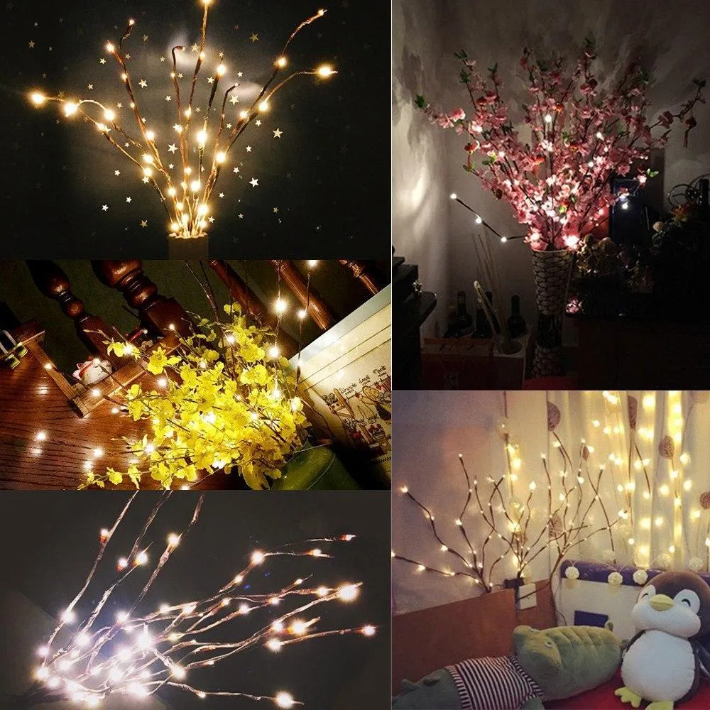 20LED twigs light string decoration with five branches, 75cm length, battery-operated, available in multiple colours