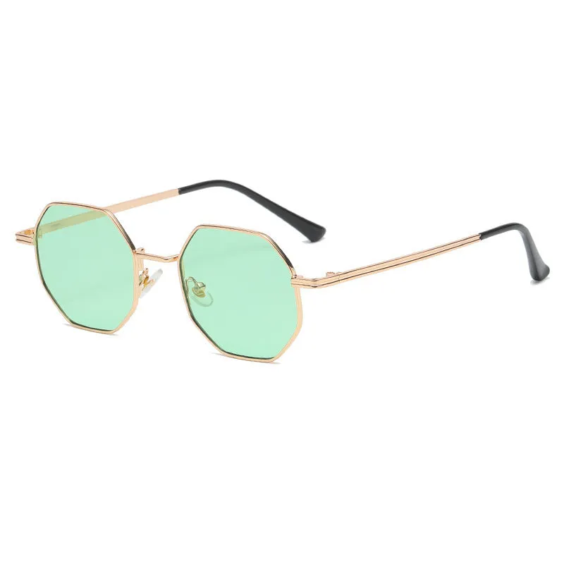 Classic vintage metal multilateral sunglasses with gold frame and black grey PC lenses