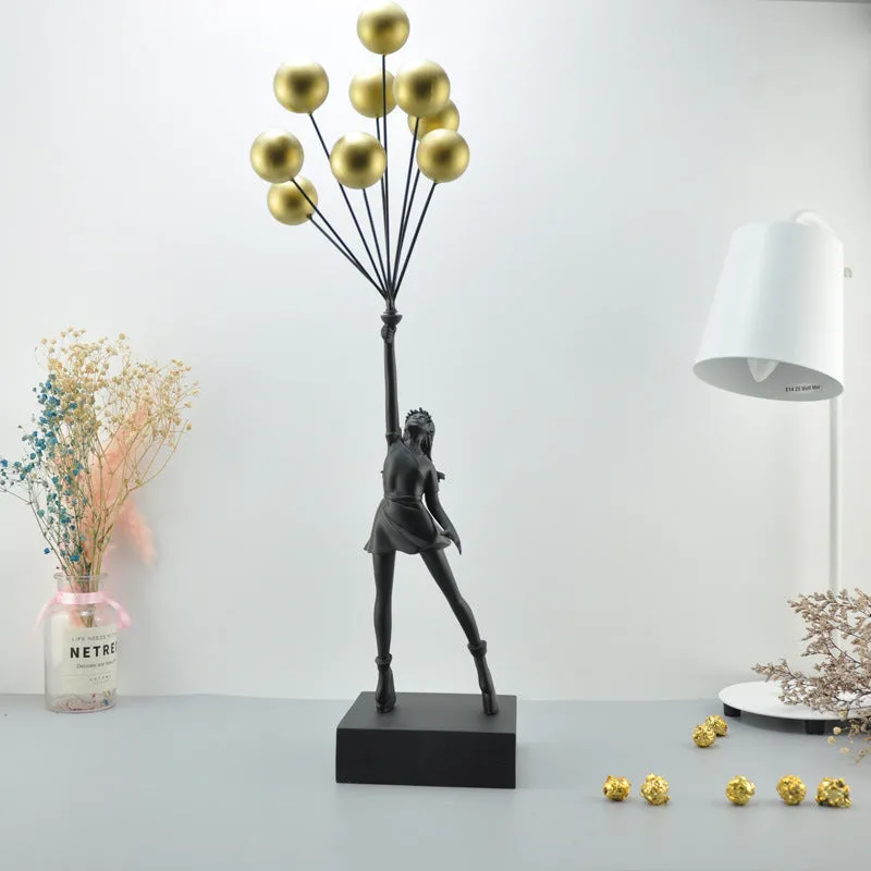 Bubble Girl character sculpture decoration in natural resin, simple modern style, available in white and black colour options
