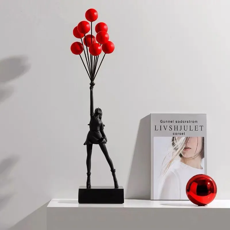 Bubble Girl character sculpture decoration in natural resin, simple modern style, available in white and black colour options