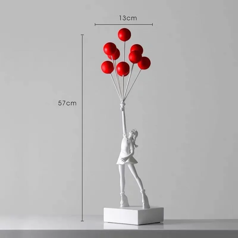 Bubble Girl character sculpture decoration in natural resin, simple modern style, available in white and black colour options
