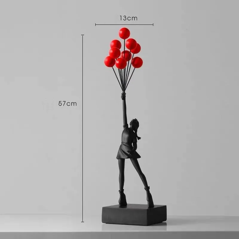 Bubble Girl character sculpture decoration in natural resin, simple modern style, available in white and black colour options