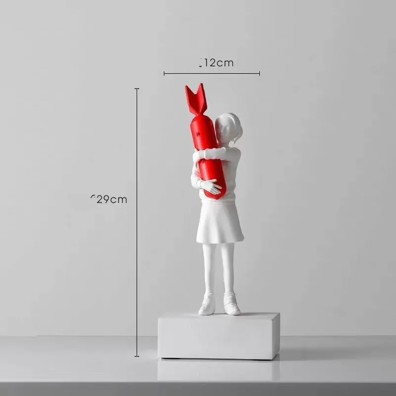 Bubble Girl character sculpture decoration in natural resin, simple modern style, available in white and black colour options