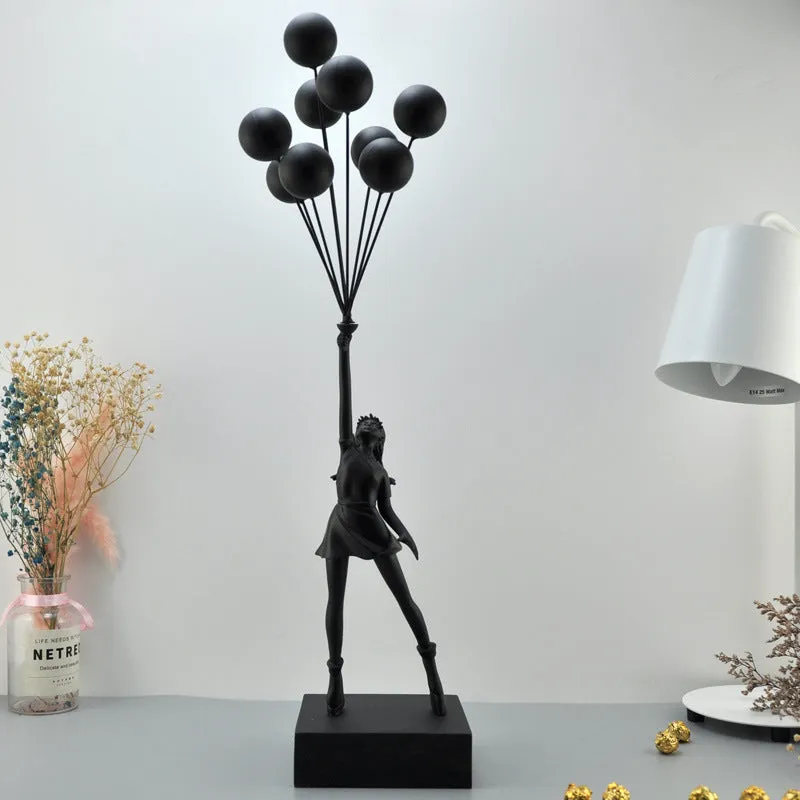 Bubble Girl character sculpture decoration in natural resin, simple modern style, available in white and black colour options