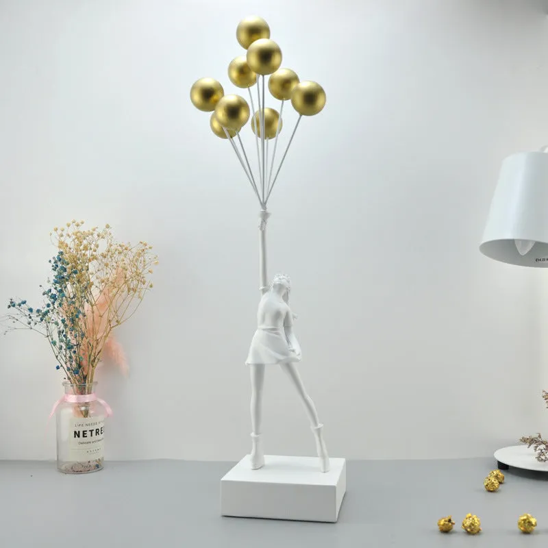Bubble Girl character sculpture decoration in natural resin, simple modern style, available in white and black colour options