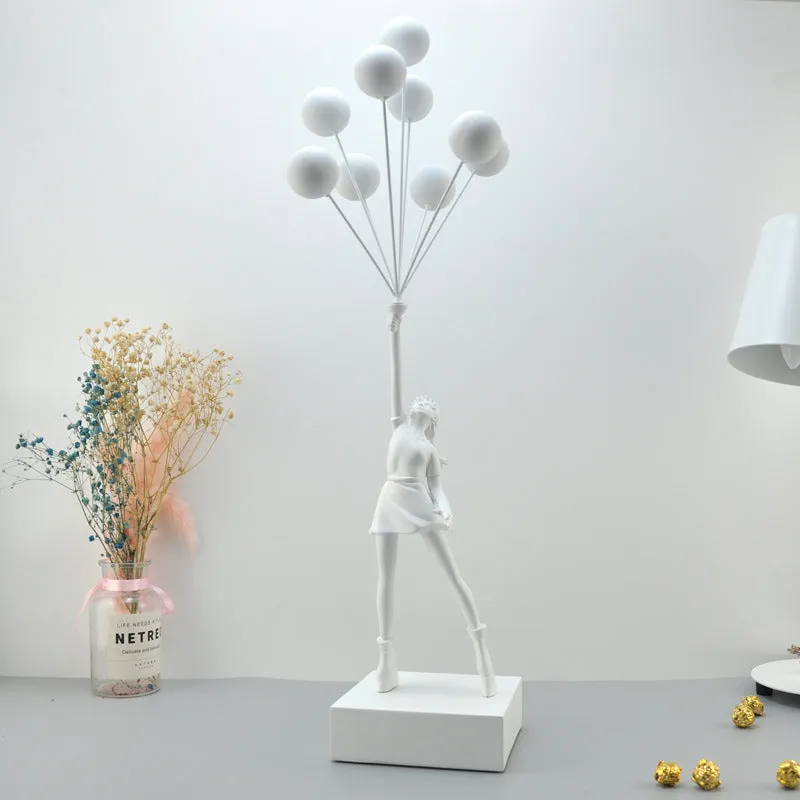 Bubble Girl character sculpture decoration in natural resin, simple modern style, available in white and black colour options