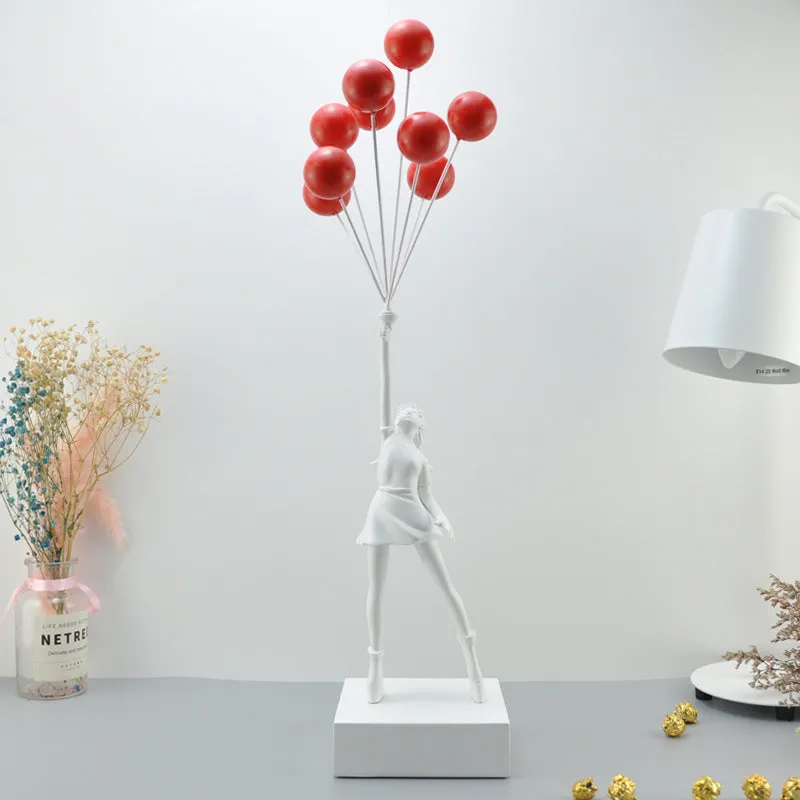 Bubble Girl character sculpture decoration in natural resin, simple modern style, available in white and black colour options