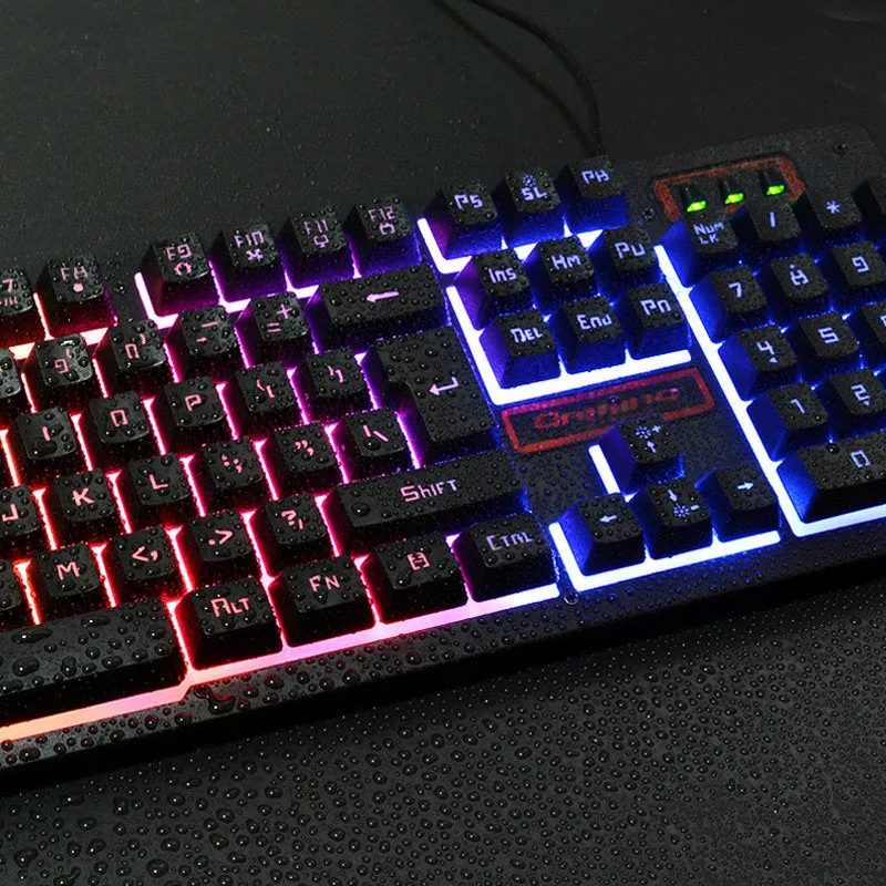 K13 black wired gaming keyboard and mouse set with USB connection and 1600 DPI optical mouse