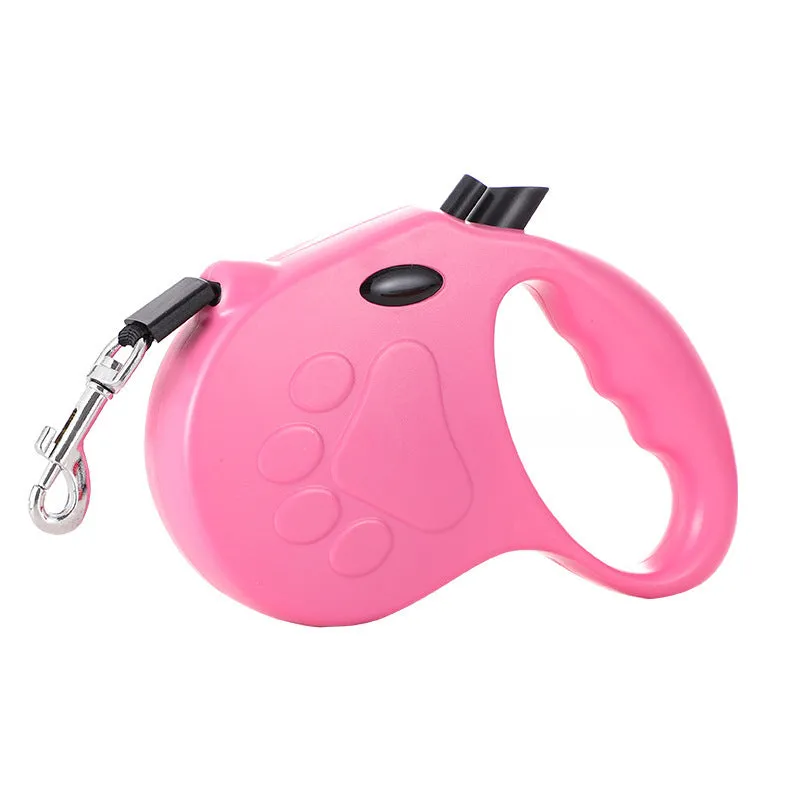 Automatic telescopic traction rope for pets in ABS, 140x168mm, with lock button and retractable cord, ten colours available