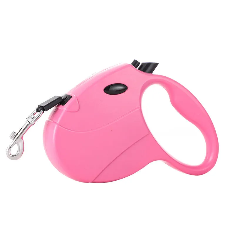 Automatic telescopic traction rope for pets in ABS, 140x168mm, with lock button and retractable cord, ten colours available