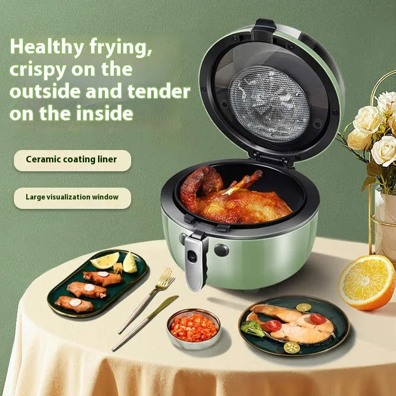 8-litre capacity air fryer oven with visible window and mechanical control buttons.