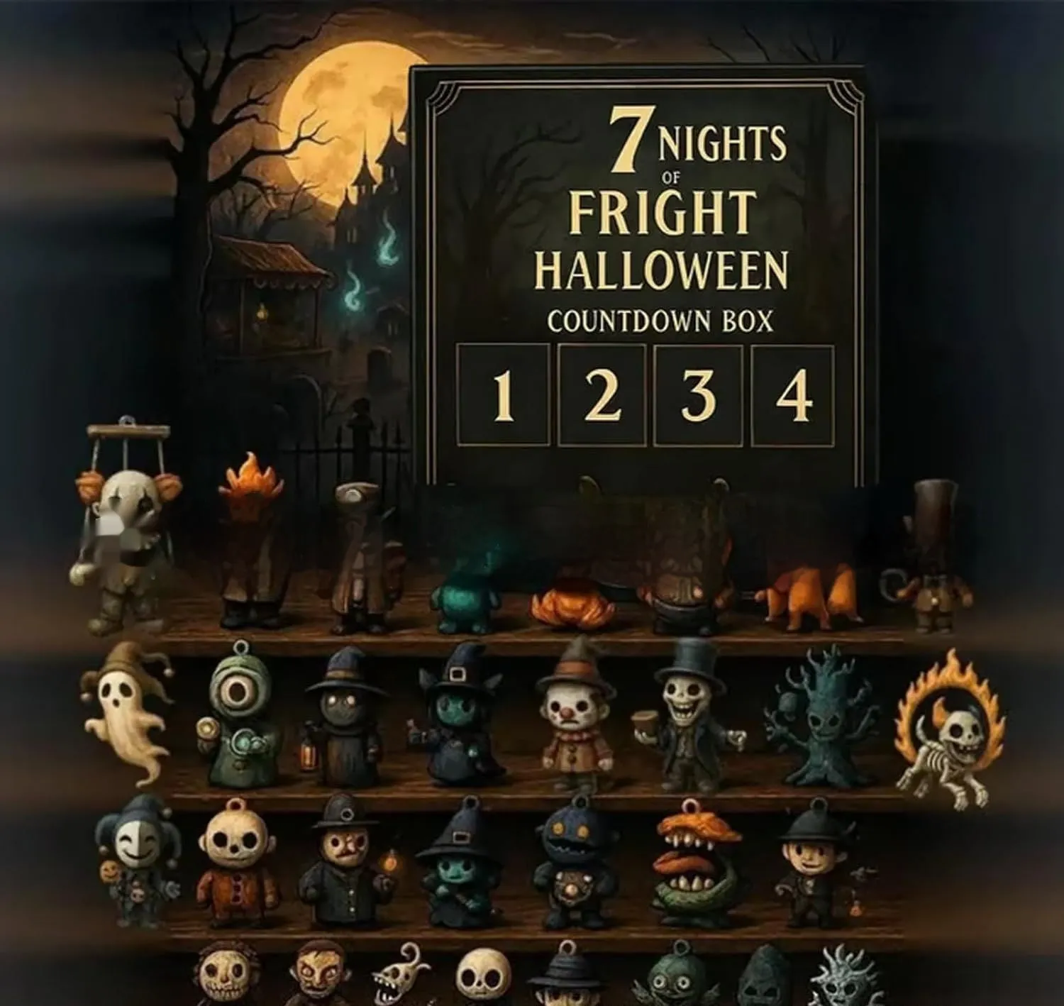 Halloween horror advent calendar blind box with doll figure for 31 night countdown