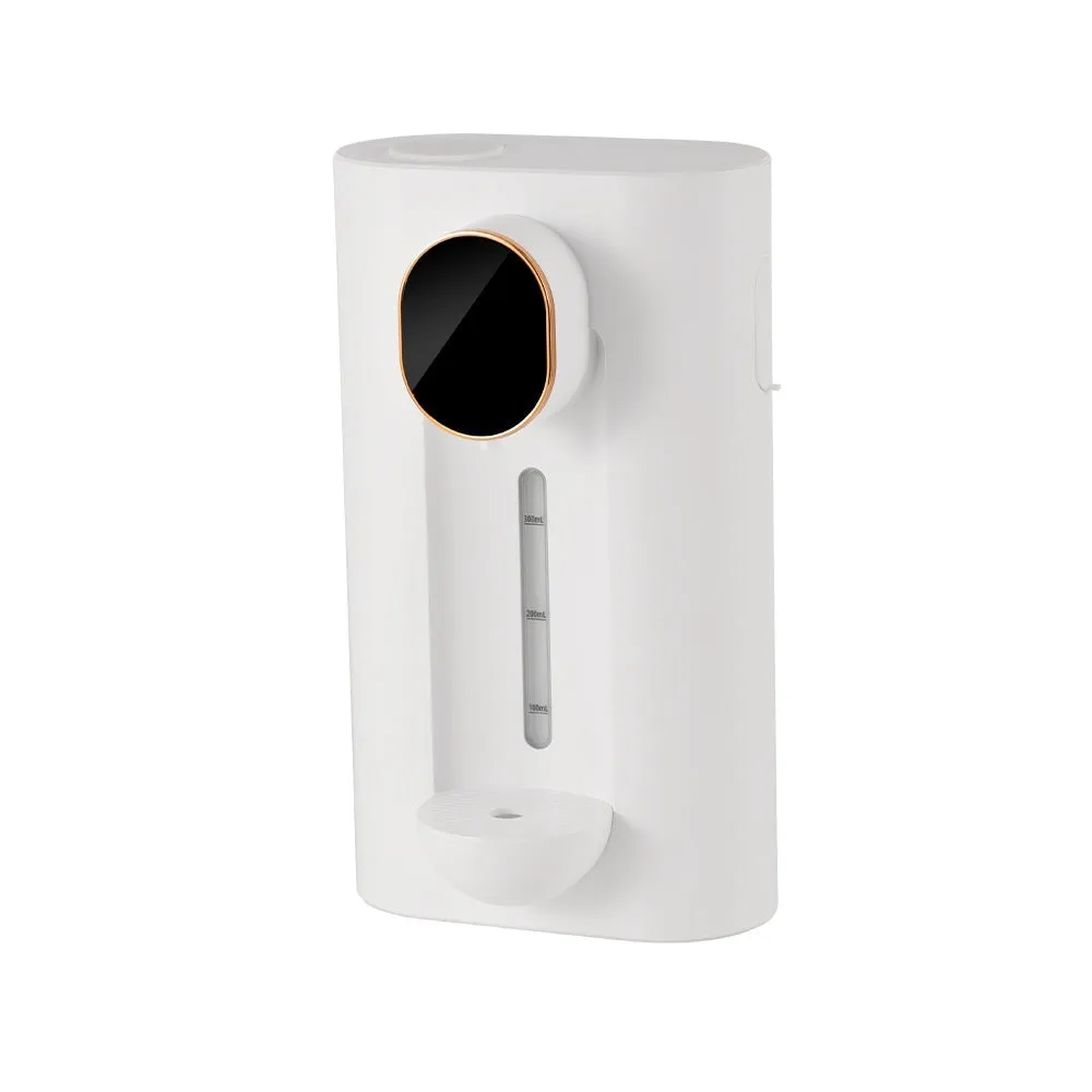 Automatic mouthwash dispenser in milky white with two magnetic cups, wall mounted in bathroom, 540ml visible tank