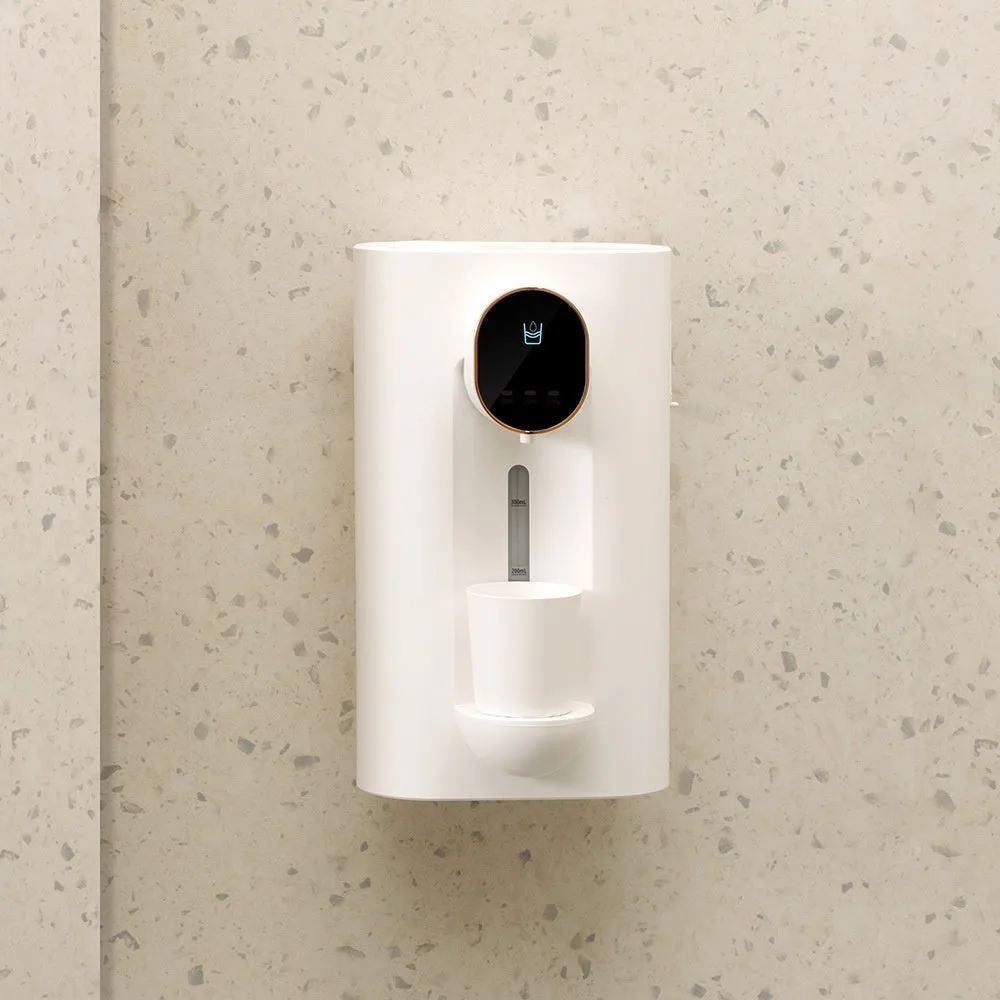 Automatic mouthwash dispenser in milky white with two magnetic cups, wall mounted in bathroom, 540ml visible tank
