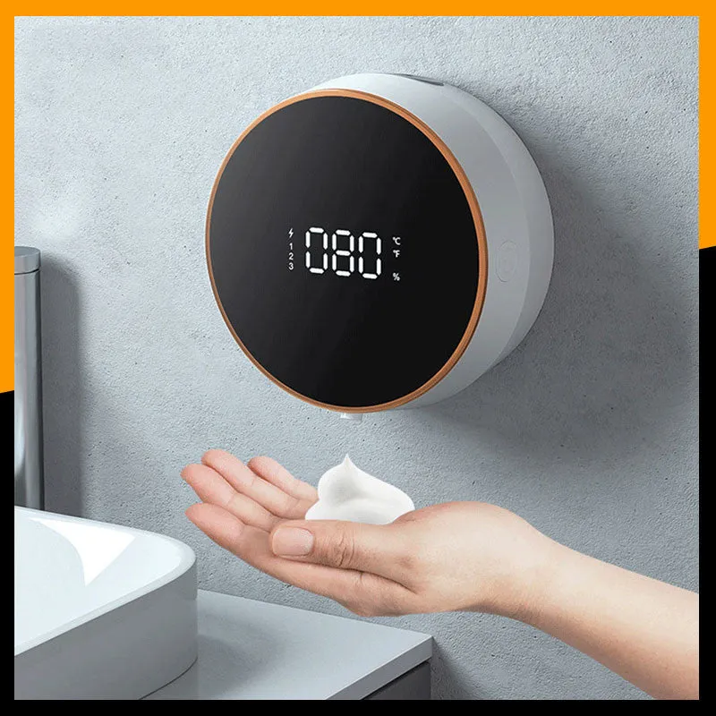 Automatic induction hand sanitizer machine, wall mounted, 300ml, chrome finish, LED display, USB rechargeable