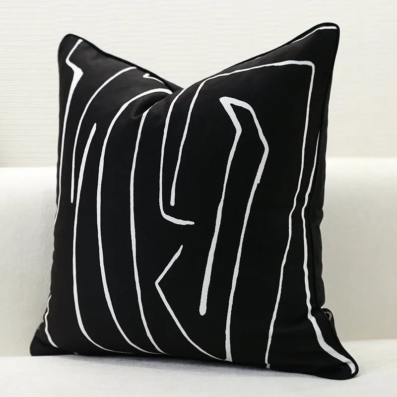 Nordic striped cotton hemp pillow cushion with PP filler in black colour for sofa use