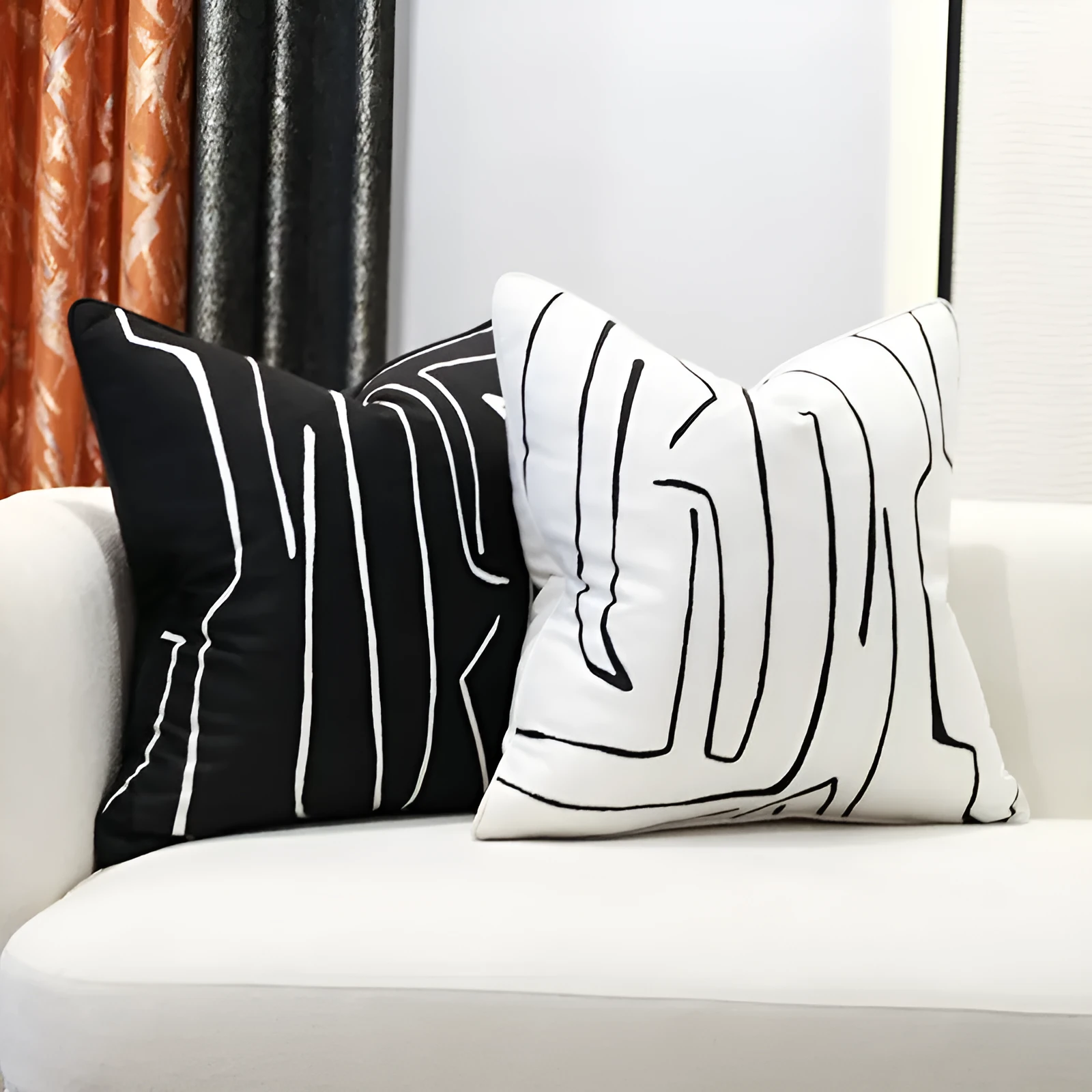 Nordic striped cotton hemp pillow cushion with PP filler in black colour for sofa use
