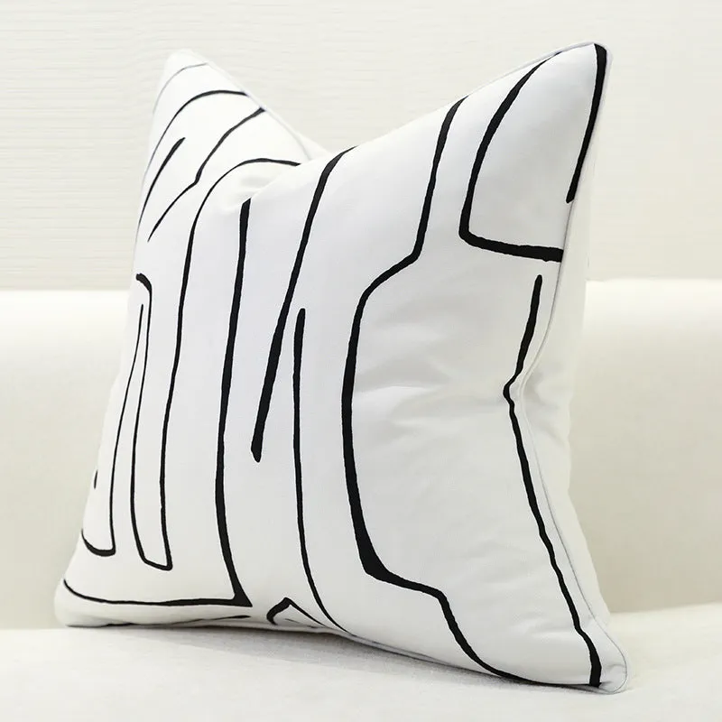 Nordic striped cotton hemp pillow cushion with PP filler in black colour for sofa use