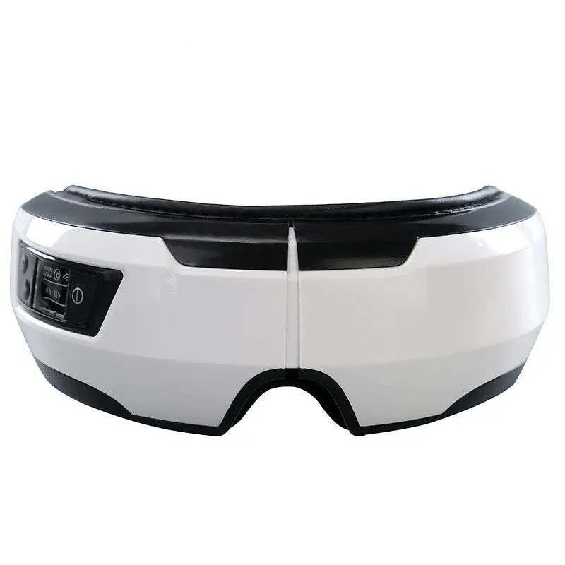 Eye massager in black and white with PU leather covering and USB cable for eye care