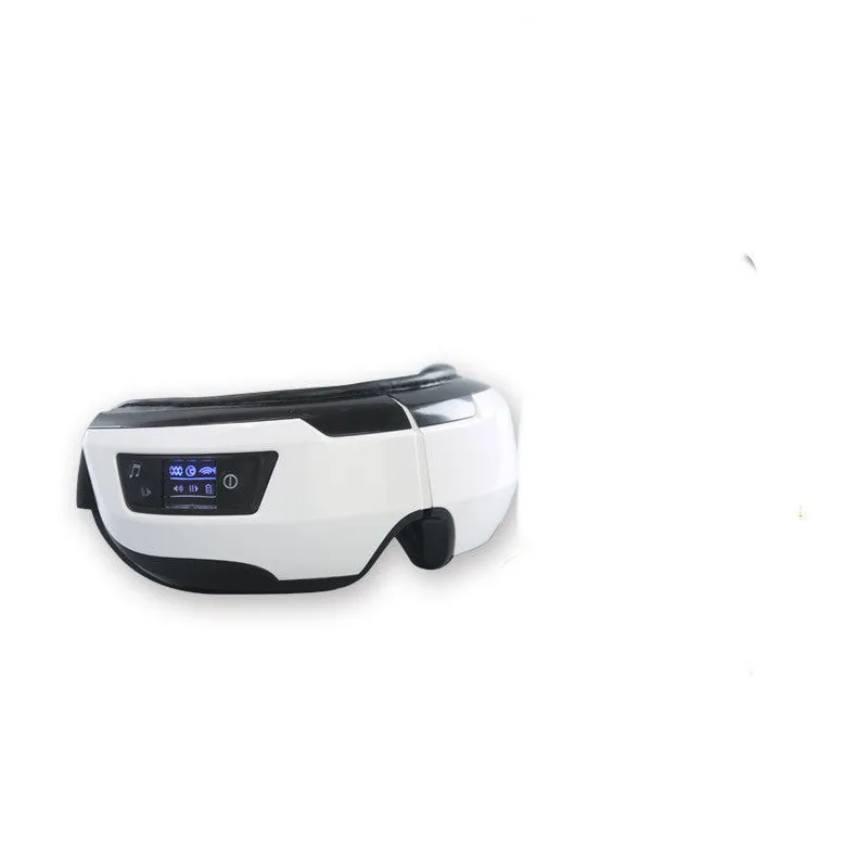 Eye massager in black and white with PU leather covering and USB cable for eye care