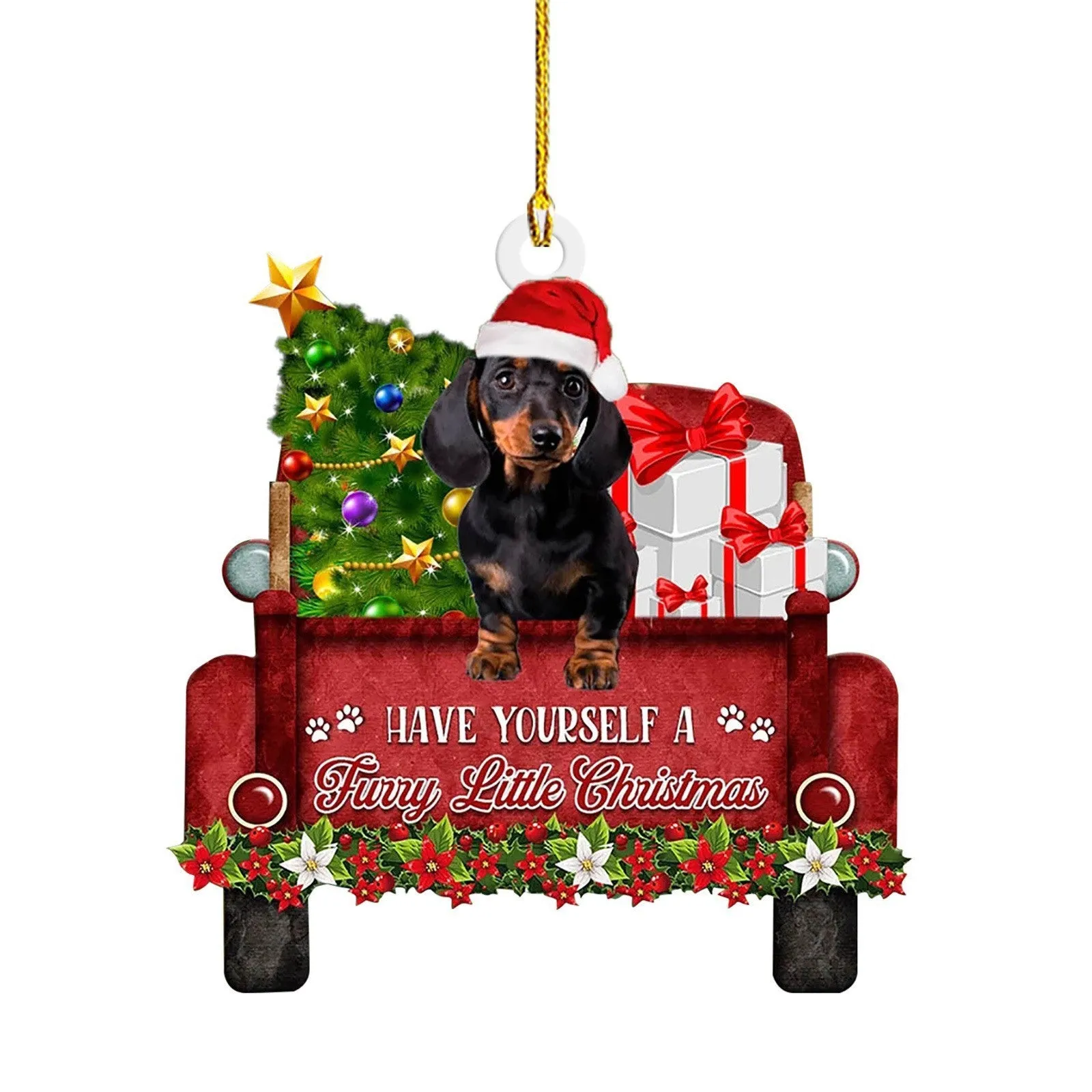 8cm plastic acrylic cartoon sausage dog Christmas ornament in rough stone colour