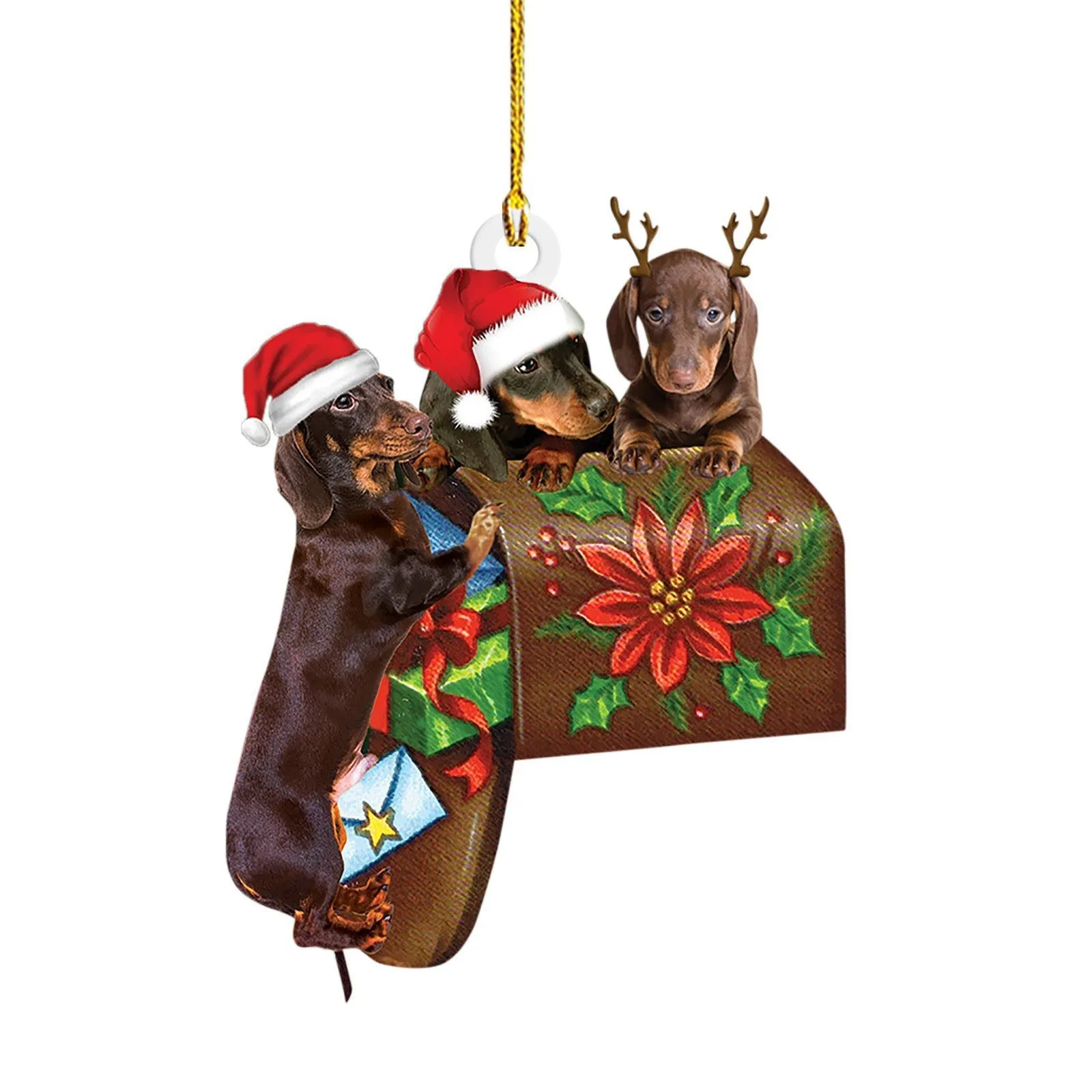 8cm plastic acrylic cartoon sausage dog Christmas ornament in rough stone colour