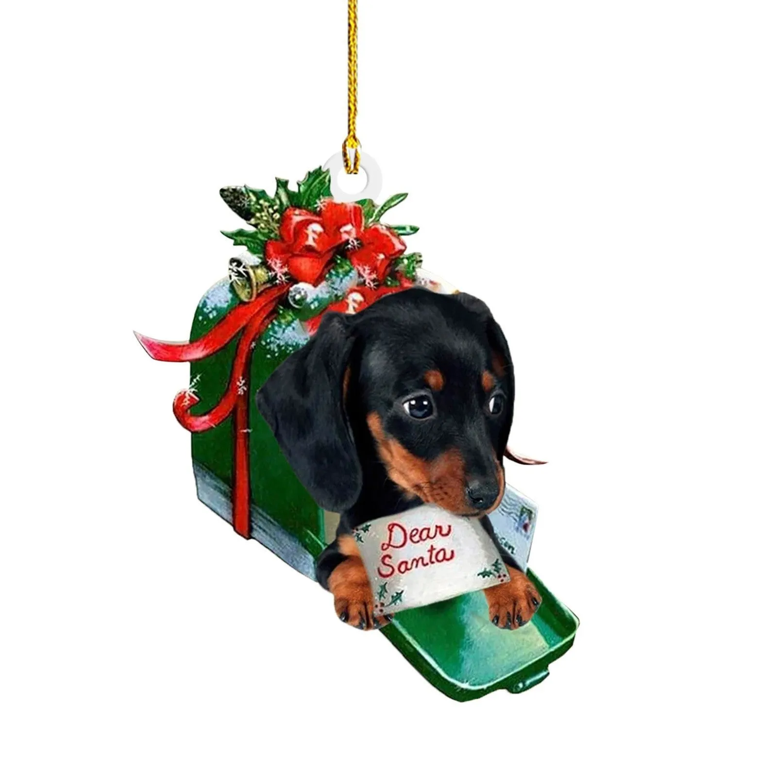 8cm plastic acrylic cartoon sausage dog Christmas ornament in rough stone colour