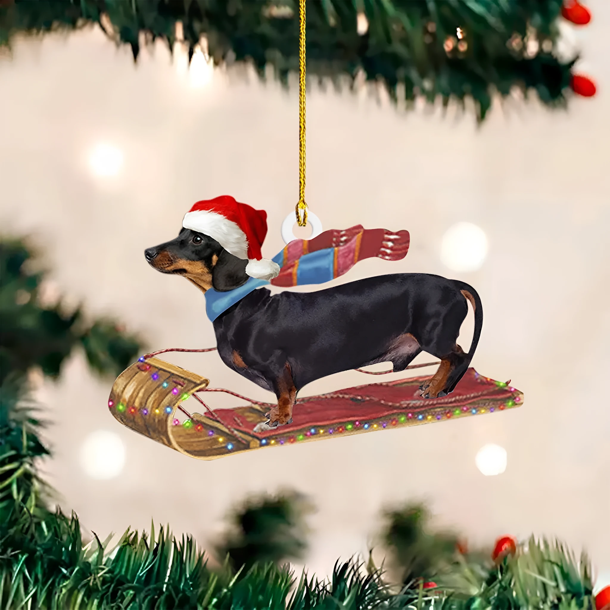 8cm plastic acrylic cartoon sausage dog Christmas ornament in rough stone colour