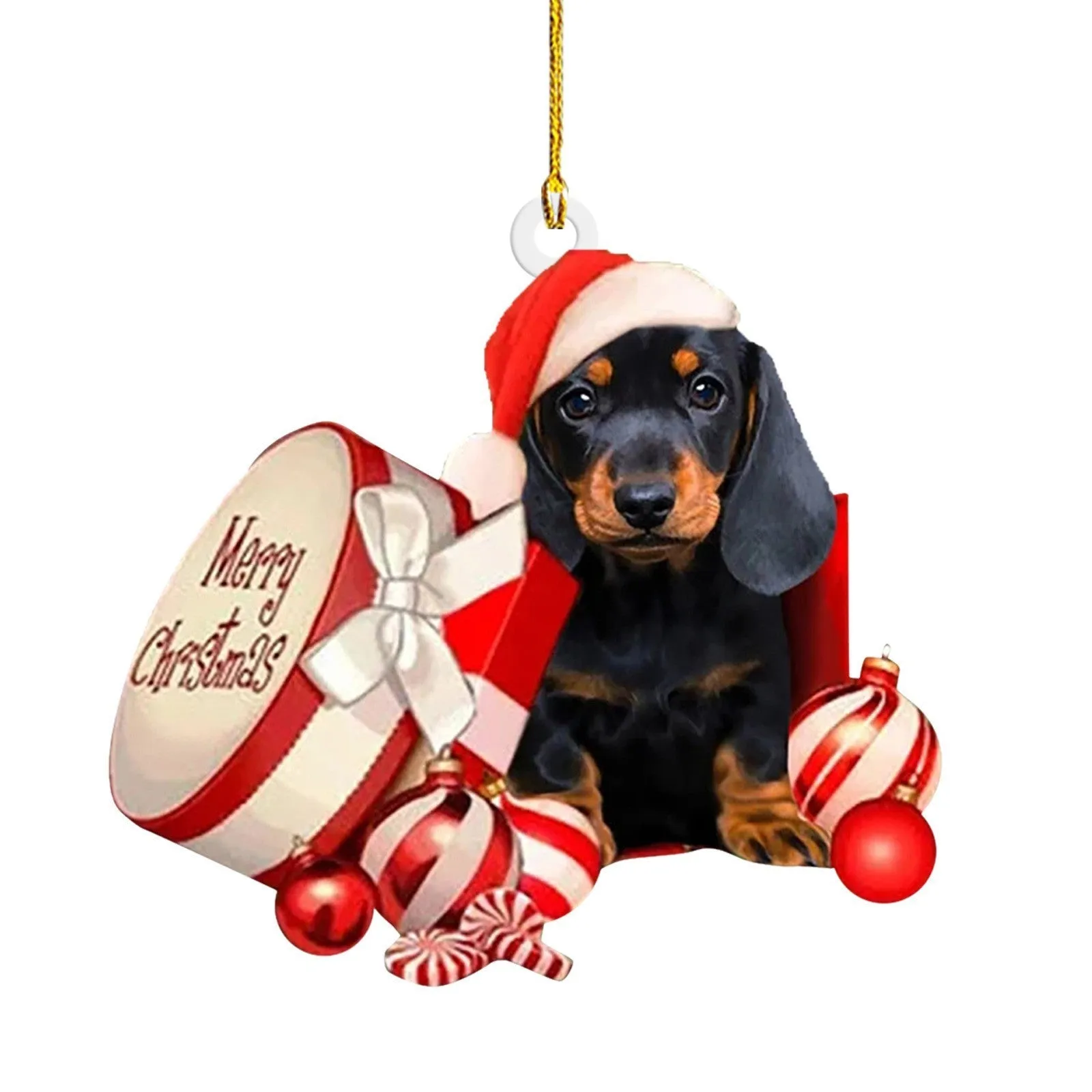 8cm plastic acrylic cartoon sausage dog Christmas ornament in rough stone colour