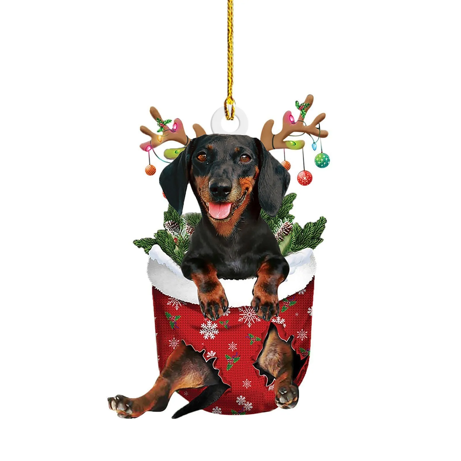 8cm plastic acrylic cartoon sausage dog Christmas ornament in rough stone colour
