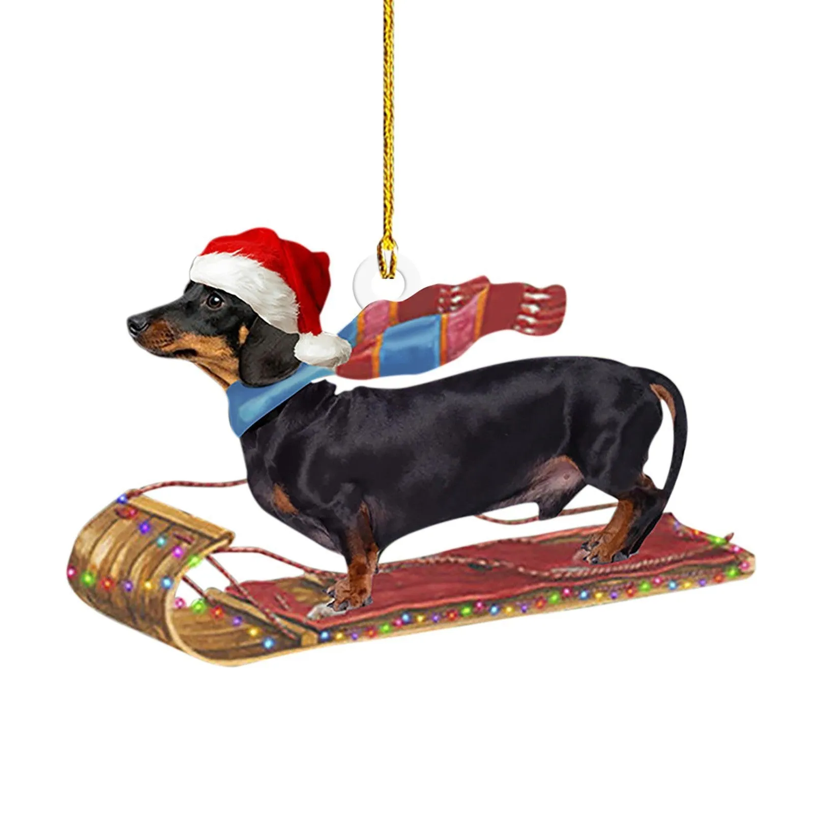 8cm plastic acrylic cartoon sausage dog Christmas ornament in rough stone colour