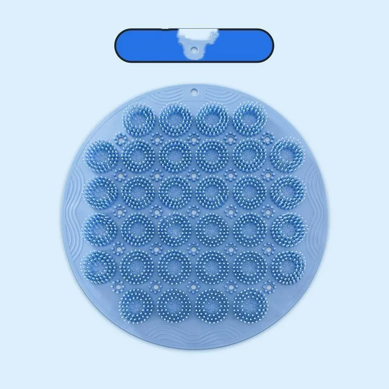 Silicone back bath brush with suction cup wall mount in Sky Blue, 30x30cm