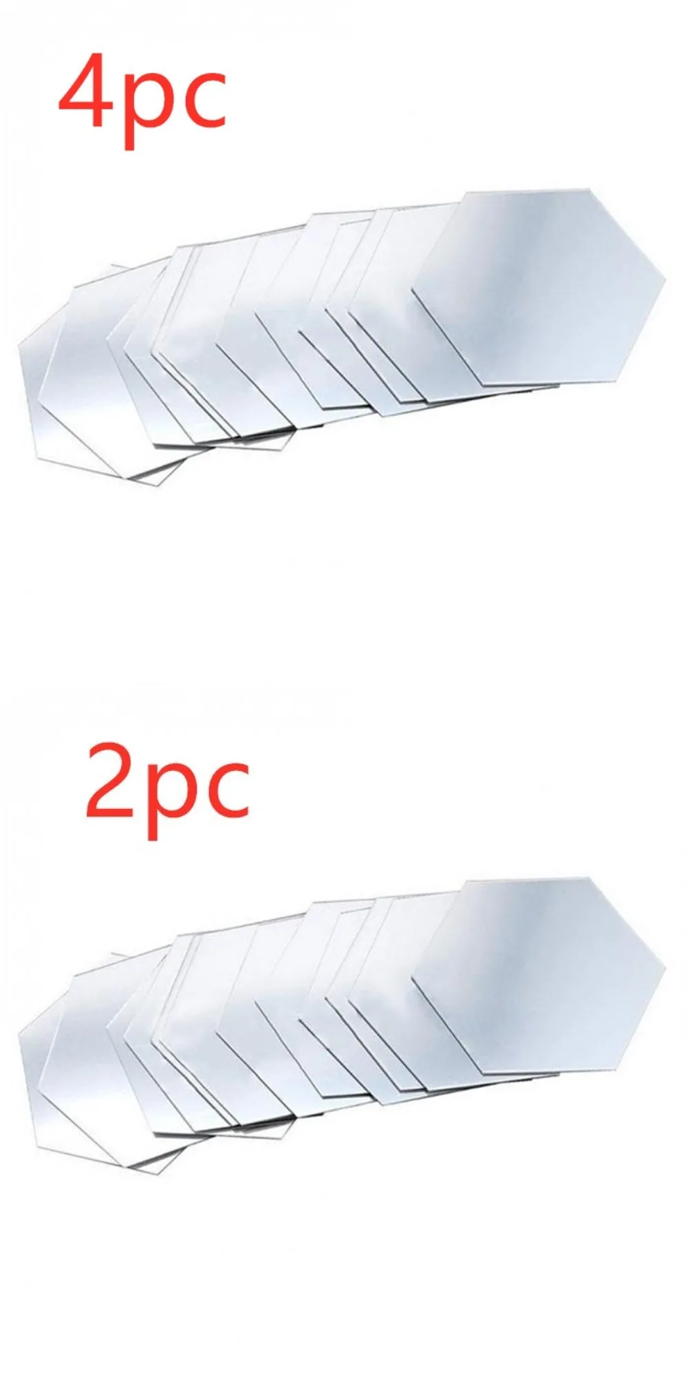 Hexagonal silver PS mirror wall sticker on a wall surface close up