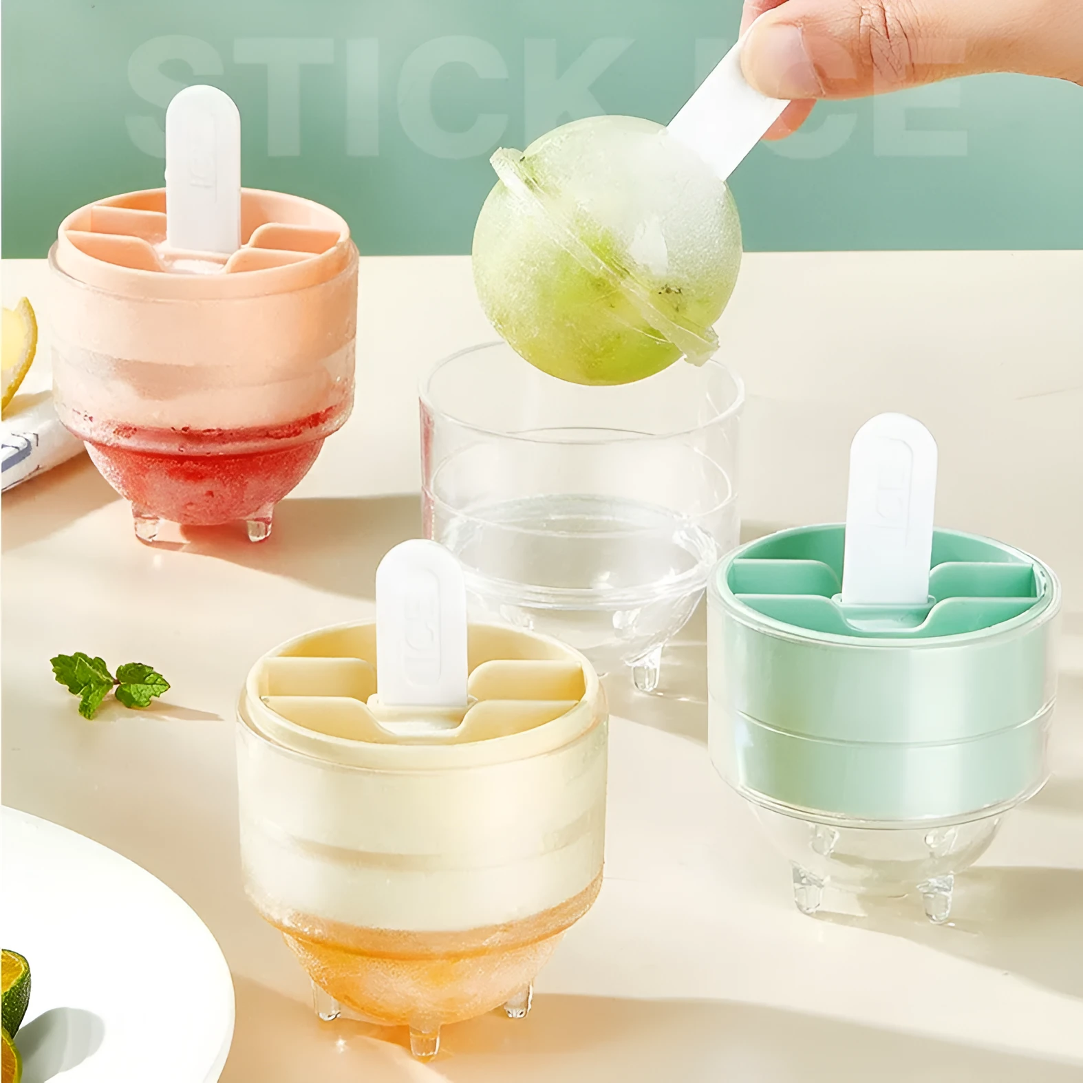 Creative PE ice cream lollipop mold set of 4 colourful quick-freeze molds for summer treats