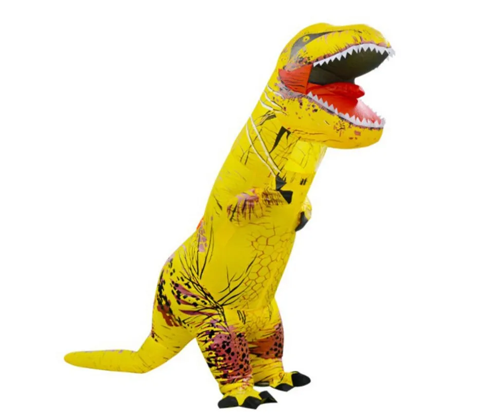 Inflatable blue Tyrannosaurus dinosaur costume from Jurassic World with fan and accessories for adults