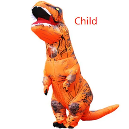 Inflatable blue Tyrannosaurus dinosaur costume from Jurassic World with fan and accessories for adults